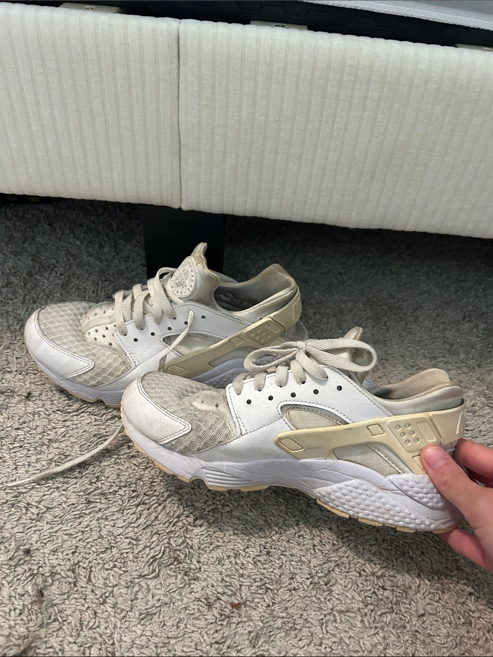 Nike Beige and White Mesh-Layered Sneakers